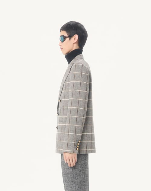 Valentino - Valentino Double-breasted Wool Jacket With Check Pattern - Grey - Man - Coats And Blazers