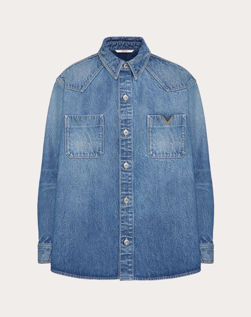 メタリックvディテール デニム シャツ for メンズ インチ デニム メタリックvディテール デニム シャツ for メンズ インチ デニム