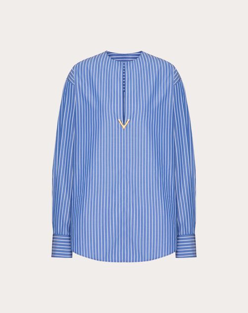 Valentino - Contrails Popeline Top - Light Blue/white - Woman - Shirts & Tops