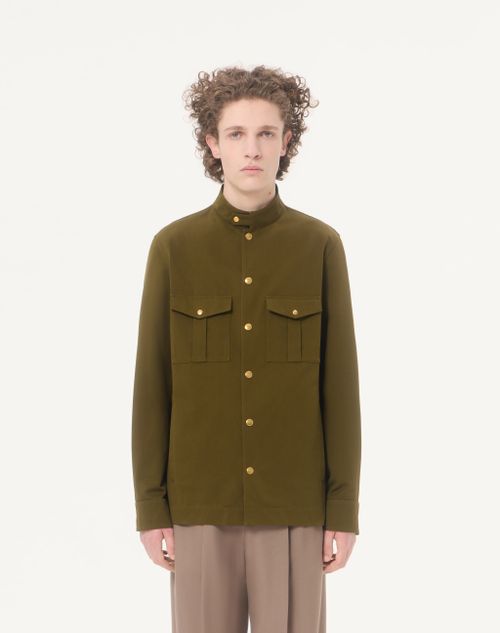 Valentino - Valentino Hemdjacke Aus Canneté-baumwolle Mit Vlogo-stickerei - Militärgrün - Mann - Jacken Und Winterjacken