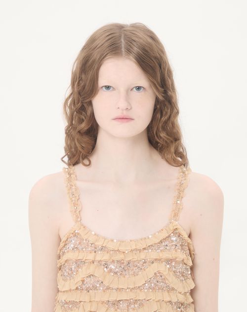 Valentino - Tulle Illusione Embroidered Short Dress - Beige - Woman - Ready To Wear