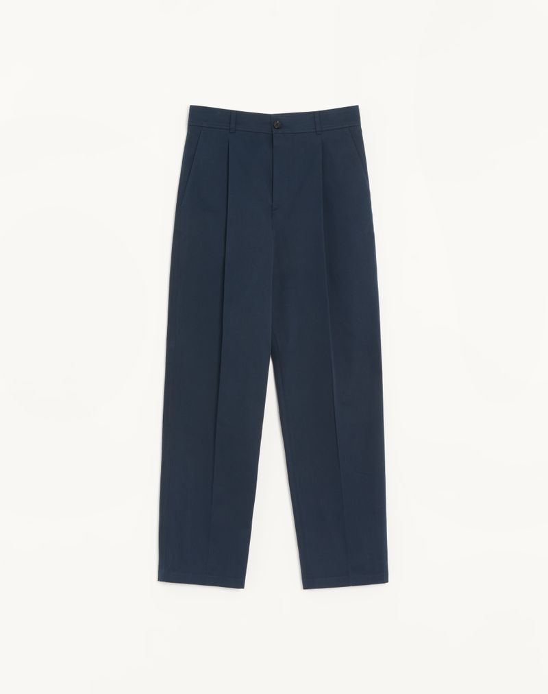 Pantalon Gabardine Coton Broderie VLogo Bleu Marine — Valentino
