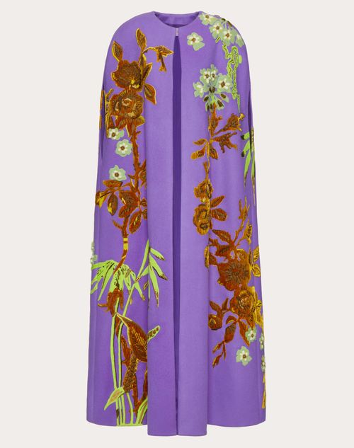 Valentino - Embroidered Compact Drap Cape - Rich Violet - Woman - Coats And Outerwear