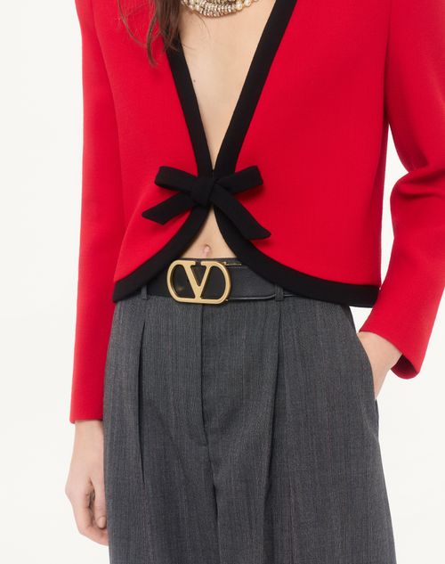 Valentino Garavani - Reversible Vlogo Signature Belt In Glossy Calfskin 40 Mm - Black/deep Caramel - Woman - Belts