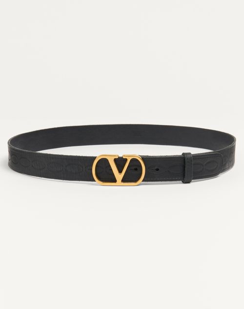 Valentino Garavani - Cinturón De Cuero De Becerro Vlogo Signature De 30 mm De Altura - Negro - Hombre - Accesorios