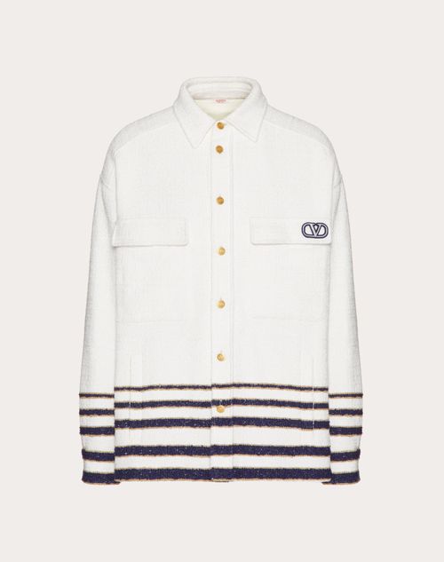 Valentino - Viscose And Cotton Tweed Jacket With Vlogo Signature Patch - White/navy/beige - Man - Gifts For Him
