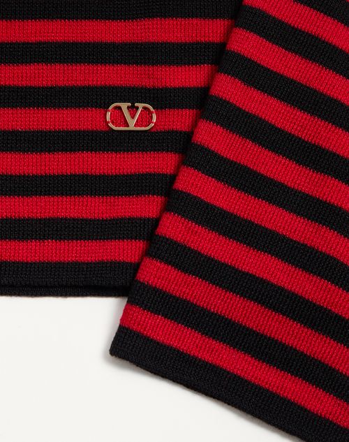 Valentino - Maglione Collo Alto Valentino In Lana Con Patch Vlogo - Rosso/nero - Uomo - Maglieria
