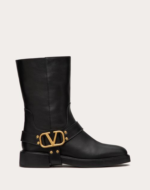 Valentino Garavani - Botas Al Tobillo Vlogo Signature De Cuero De Becerro Con Tacón De 30 mm - Negro - Mujer - Boots&booties - Shoes