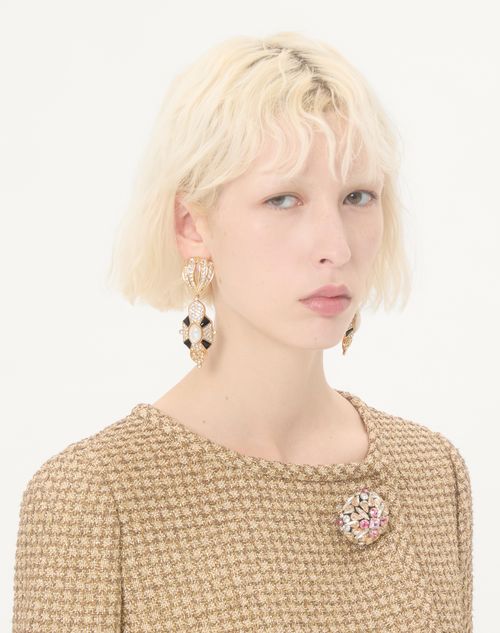 Valentino Garavani - Pas Plus Earrings In Metal, Resin, Enamel And Swarovski® Crystals - Gold/black/crystal/cream - Woman - Fashion Jewelry