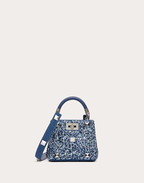 Valentino Garavani - Roman Stud Denim Handbag With Rhinestones - Blue - Woman - Roman Stud - Bags