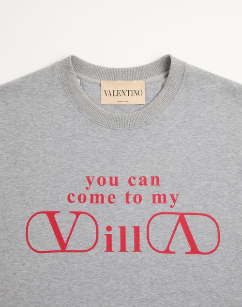 Valentino - Valentino Cotton Jersey Sweatshirt With You Can Come To My Villa Print - Grey/red - Man - T-shirts And Sweatshirts
