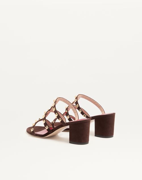Valentino Garavani - Rockstud Slide Sandal In Suede 60mm - Ebony - Woman - Sandals