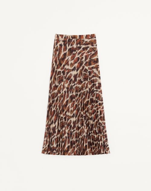 Valentino - Valentino Crepe De Chine Midi Skirt With Animalier Print - Animal Print - Woman - Skirts