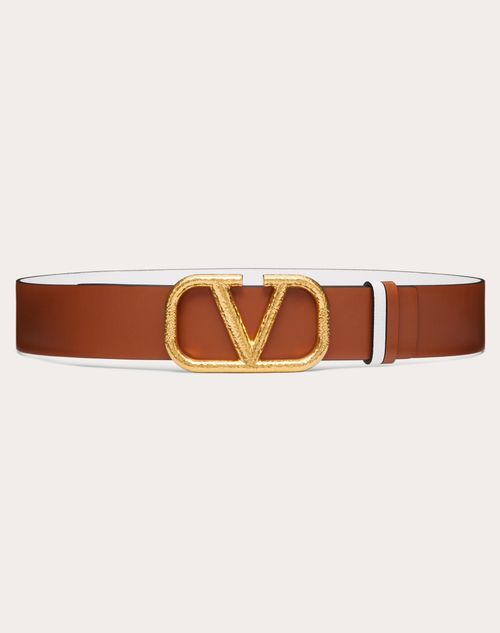 Valentino Garavani - Ceinture Réversible Vlogo Signature En Veau Grainé. Hauteur : 40 mm - Sellerie/blanc - Femme - Ceintures