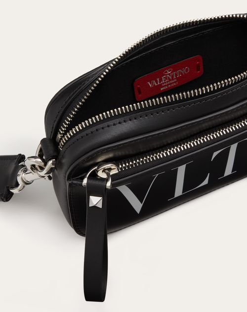 Vltn Leather Crossbody Bag for Man in Black
