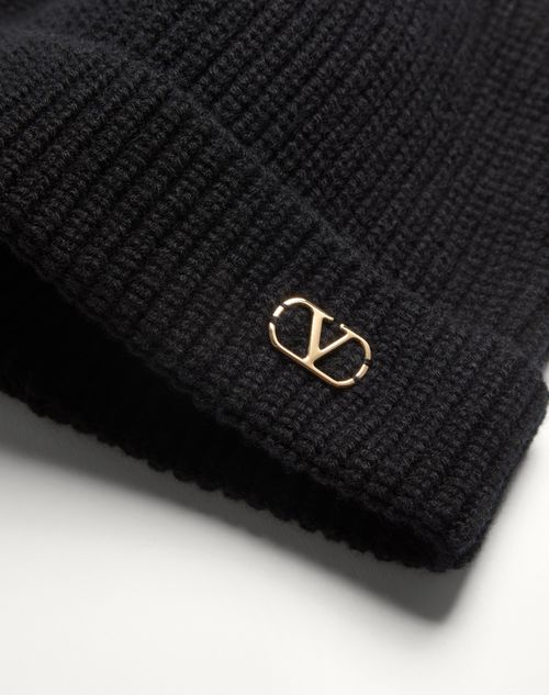 Valentino Garavani - Vlogo Signature Knitted Cashmere Beanie - Black - Man - Hats And Gloves