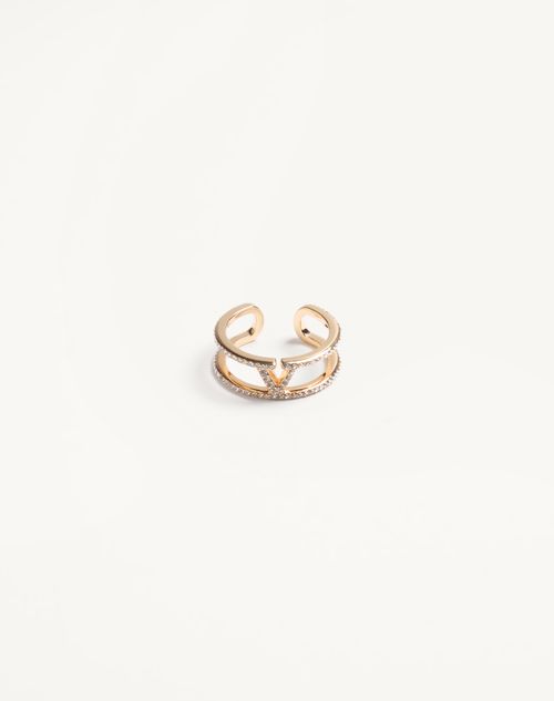 Valentino Garavani - Valentino Vlogo Signature Rhinestone Ring In Metal And Swarovski® Crystals - Gold/crystal - Woman - Jewellery