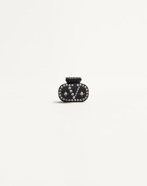 Valentino Garavani - Vlogo Signature Hair Clip In Resin, Metal And Crystals - Black/gold/crystal - Woman - Jewellery