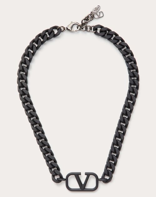 Valentino Garavani - Vlogo Signature Metal Necklace With Rubber-effect Finish - Black - Man - Accessories