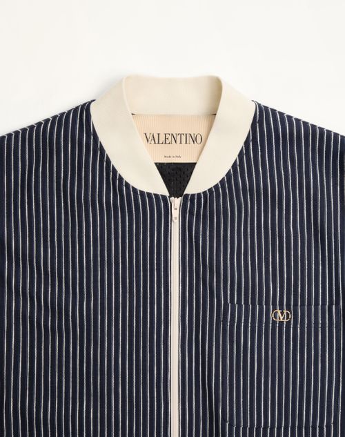 Valentino - Valentino Viscose Sweatshirt With Striped Vlogo - Navy/butter - Man - T-shirts And Sweatshirts