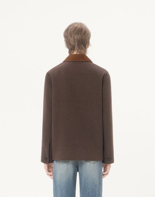 Valentino - スエードカラー & メタリックvディテール ダブルウール カバン - ブラウン - メンズ - ジャケット & ダウン