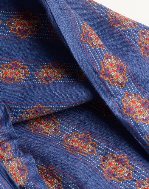 Valentino - Linen Pajama Pants With Voyage Imaginaire Print - Blue/orange - Man - Pants And Shorts