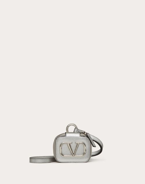 Valentino Garavani - Metallic Grainy Calfskin Leather Vlogo Signature Airpods Pro Case With Leather Strap - Silver - Woman - Wallets And Small Leather Goods