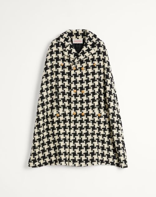 Valentino - Wool Cape With Pied De Coque Pattern - Ivory/black - Man - Coats And Blazers