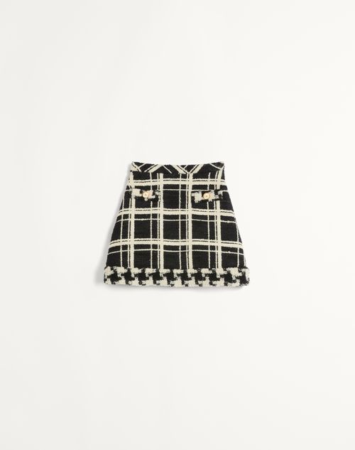 Valentino - Macro Check Tweed Skirt - Black/ivory - Woman - Skirts