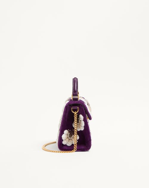 Valentino Garavani - Valentino Garavani Mini Vsling Embroidered Handbag With Jewel Logo - Purple - Woman - Top Handle Bags