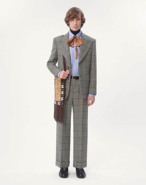 Valentino - Single-breasted Wool Jacket With Check Pattern On Houndstooth - Ivory/black - Man - Coats And Blazers