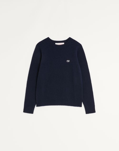 Valentino - Shetland Wool Crewneck Sweater With Vlogo Embroidery - Indigo - Man - Man Ready To Wear Sale