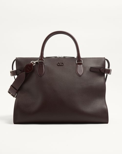 Valentino Garavani - Valentino Garavani Antibes Duffle Bag In Grained Leather - Dark Brown - Man - Shoulder Bags
