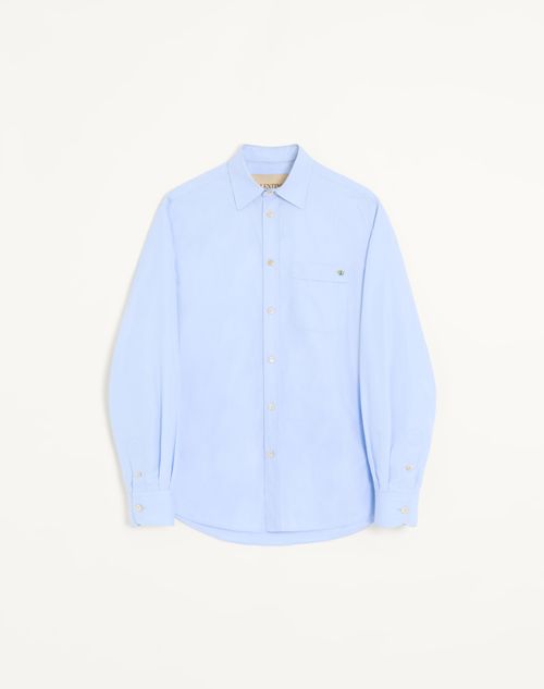 Valentino - Valentino Fil-à-fil Cotton Shirt With Butterfly Embroidery - Azure - Man - Shirts