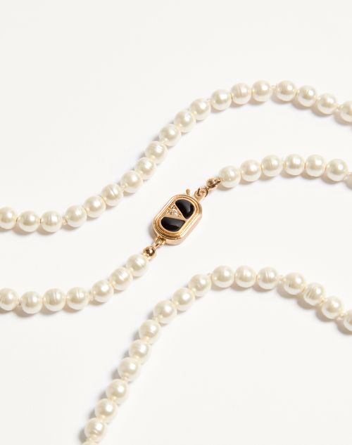 Valentino Garavani - Ovalette Metal Necklace With Enamel, Crystal, And Swarovski® Pearl - Gold/black/crystal/cream - Woman - Woman Bags & Accessories Sale