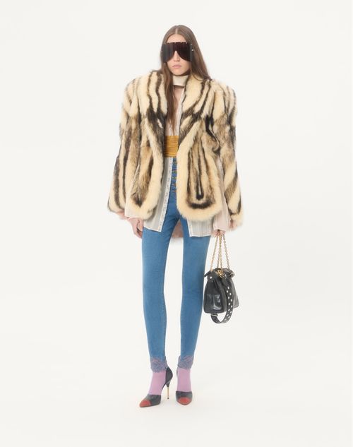 Valentino - Printed Shearling Caban Coat - Beige/brown - Woman - Coats And Outerwear