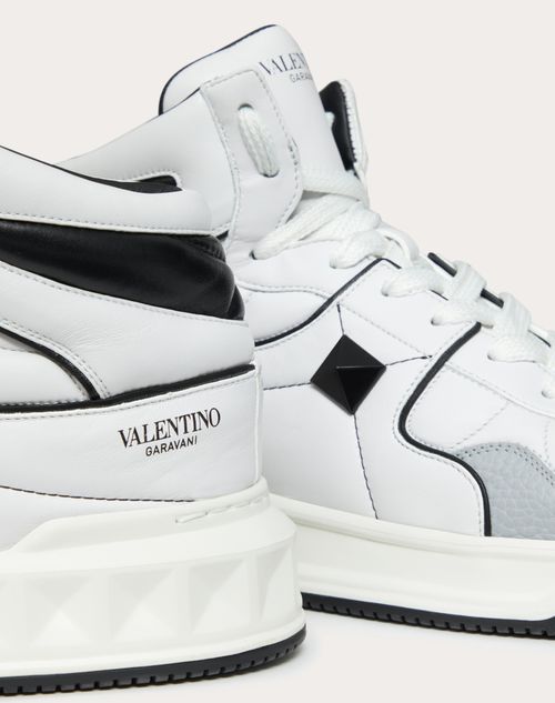 One Stud Mid-top Calfskin Sneaker for Man in White/ Black 