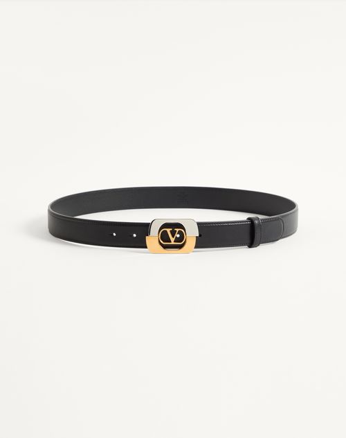 Valentino Garavani - Valentino Garavani Vlogo Signature Belt In Shiny Calfskin 30 Mm - Black - Man - Belts
