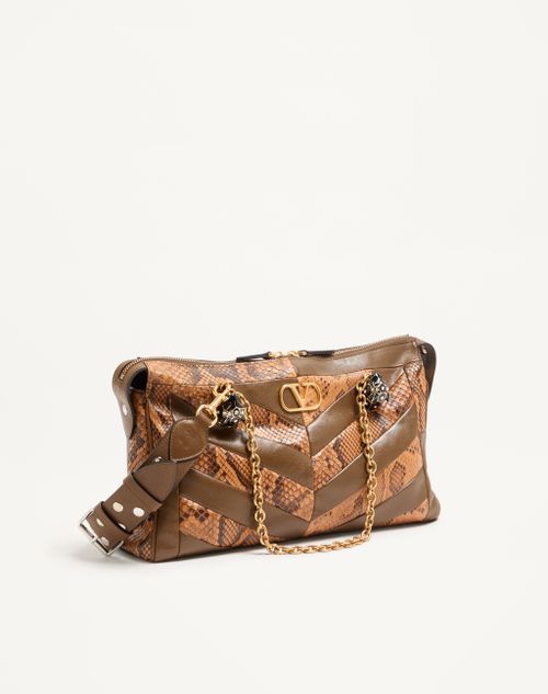 Valentino Garavani - Valentino Garavani Panthea Medium Shoulder Bag In Python And Nappa With Chevron Motif - Roasted Pecan/ivory/tundra - Woman - Shoulder Bags