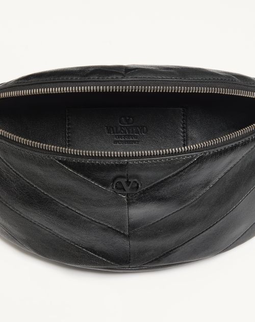 Valentino Garavani - Jean Waist Bag In Patchwork Nappa Leather With Chevron Pattern - Black - Man - Belt Bags