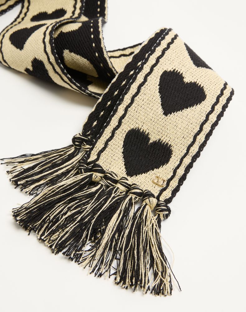 Valentino Garavani Antibes Cotton Scarf With Fringe Man Butter/Black Uni
