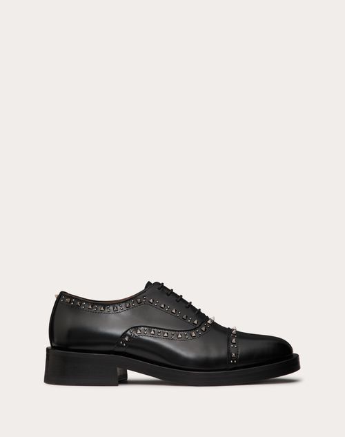 Valentino Garavani - Chaussures À Lacets Valentino Garavani Gentleglam Oxford En Cuir De Veau - Noir - Femme - Loafers & Oxford