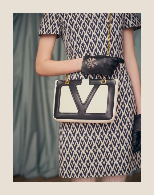 Short Dress In Toute La V Jacquard for Woman in Night/cream Short Dress In Toute La V Jacquard for Woman in Night/cream