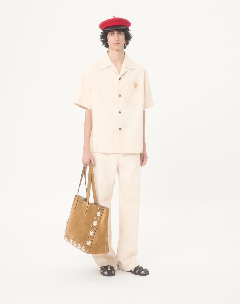 Valentino Denim Bowling Shirt With Vgold Man Ivory 54
