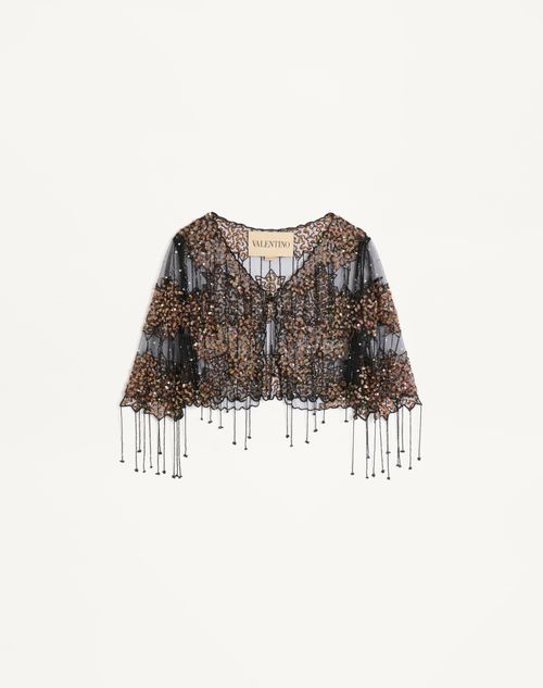 Valentino - Embroidered Point D'espirit Jacket - Black/ivory - Woman - Jackets And Blazers
