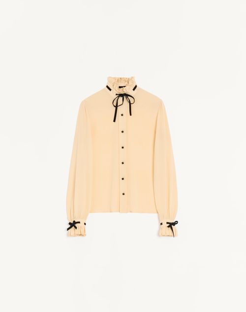 Valentino - Crepe De Chine Shirt - Birch/black - Woman - Shirts & Tops