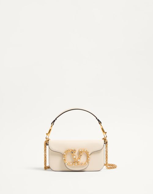 Valentino Garavani - Valentino Garavani Locò Small Shoulder Bag In Calfskin With Jewel Logo - Ivory - Woman - Loco - Bags