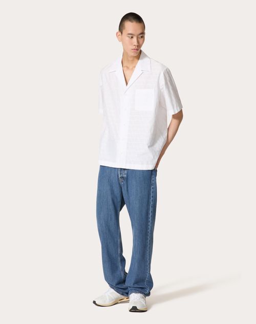 Valentino - Bowlinghemd Aus Baumwollepopelin Mit Toile Iconographe-muster - Weiß - Mann - Kleidung