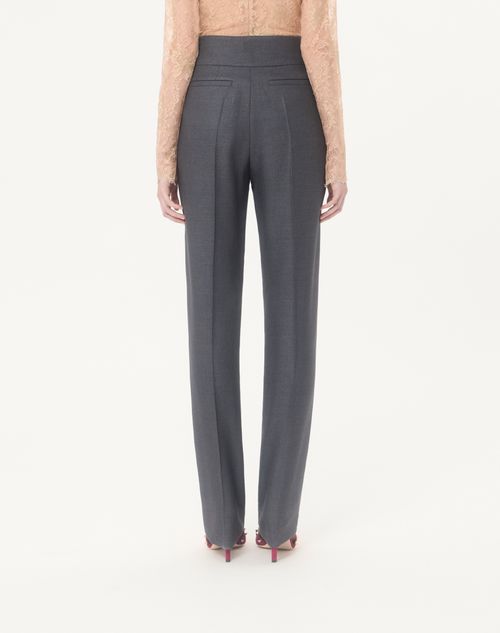 Valentino - Hose Aus Strukturierter Seidenwolle - Dunkelgrau - Frau - Hosen Und Shorts