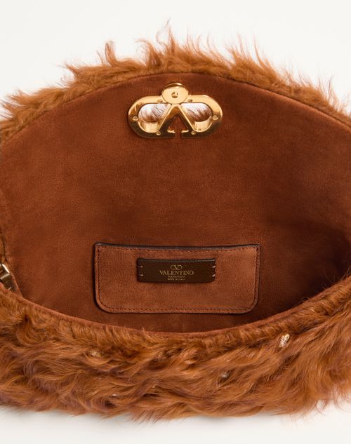 Valentino Garavani - Valentino Garavani Devain Small Shoulder Bag In Lamb Fur With Rhinestones. - Brown/multicolour - Woman - Shoulder Bags